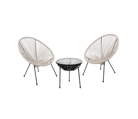ACAPULCO Set Κήπου - Βεράντας: Τραπέζι+2 Πολυθρόνες, Μέταλλο Μαύρο / Rattan Άσπρο & Μαύρο
