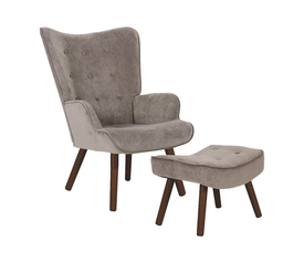ALMA Πολυθρόνα - Μπερζέρα με Σκαμπό - Υποπόδιο Καρυδί Ύφασμα Velure Ανοιχτό Καφέ,K/D