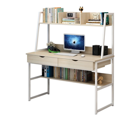 ΓΡΑΦΕΙΟ 2 Συρτάρια 2 Ράφια Μέταλλο Βαφή Άσπρο, MDF - Melamine Απόχρωση Maple