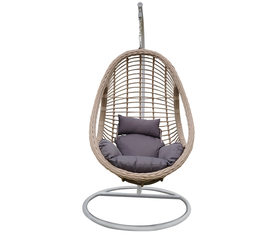 MACAN-II Κρεμαστή Πολυθρόνα, Wicker Grey-White, Μέταλλο Βαφή Άσπρο, Μαξιλάρι Γκρι