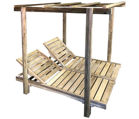 LUGANO DOUBLE Set Ξαπλώστρες Εμποτισμού Φυσικό Pine, με Σκελετό για Σκέπαστρο.