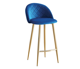 BELLA Σκαμπό BAR με Πλάτη, Βάση Χρώμιο Χρυσό, Ύφασμα Velure Απόχρωση Μπλε
