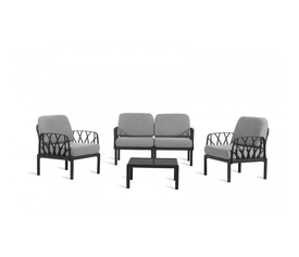 Garda set PP 4τμχ Kαναπές: 140x75x78(64)cm Πολυθρόνα:71,5x75x78(64)cm Τραπεζάκι:67,5x67,5x32cm Γκρι