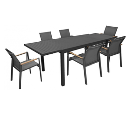 Valetta σετ αλουμινίου 7τμχ με επεκτεινόμενο τραπέζι Ανθρακί