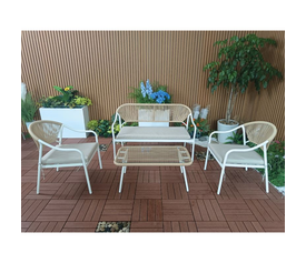 PALERMO Set Καθιστικό Κήπου Μεταλλικό Άσπρο,Wicker Φυσικό: Τραπέζι+2 Θέσιος+2 Πολυθρόνες
