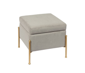 RAY Αποθηκευτικό Σκαμπό, Μέταλλο Βαφή Χρυσό, Ύφασμα Velure, Απόχρωση Γκρι