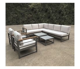 MARILIAN Set Σαλόνι Κήπου, Πολυμορφικό 6τεμ, Μέταλλο Βαφή Ανθρακί, Μαξιλάρια Γκρι