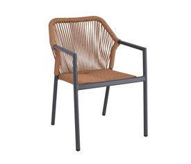 DINA Πολυθρόνα Βεράντας-Κήπου ALU Ανθρακί, Rope Wicker Φυσικό, Στοιβαζόμενη