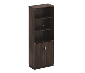 ΒΙΒΛΙΟΘΗΚΗ Γραφείου με Πόρτες Γυάλινες, Ντουλάπι Δίφυλλο Απόχρωση Σκούρο Καρυδί
