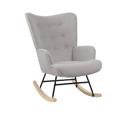 ALMA Rocking Πολυθρόνα Μπερζέρα Καθιστικού, Teddy Ύφ.Αν.Γκρι, Βάση Μαύρο-Φυσικό