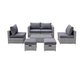 BALI Set Μέταλλο - Wicker: Τραπέζι+ 2θ Καναπέ+ 2 Σκαμπό+ 2 καθίσματα, Απόχρωση Γκρι