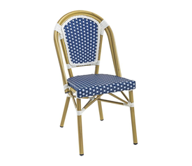 PARIS Καρέκλα Bistro Αλουμίνιο Φυσικό, Wicker Άσπρο - Μπλε, Στοιβαζόμενη