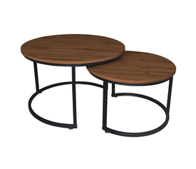 BOZZI Set-2 Τραπεζάκια Σαλονιού-Καθιστικού, Μέταλλο Βαφή Μαύρο, Απόχρωση Καρυδί