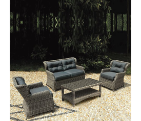VITORIA Set Σαλόνι Κήπου ALU: Τραπεζάκι+2 Πολυθρόνες+2Θέσιος Wicker Grey Brown, Μαξ.Ανθρακί