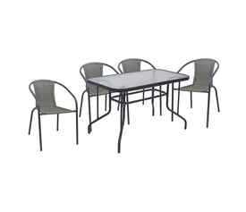 BALENO-W Set Τραπεζαρία Κήπου: Τραπέζι + 4 Πολυθρόνες Μέταλλο Ανθρακί, Wicker Mixed Grey