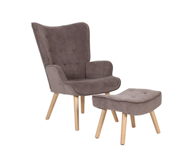 ALMA Πολυθρόνα - Μπερζέρα με Σκαμπό - Υποπόδιο Φυσικό Ύφασμα Velure Καφέ, K/D