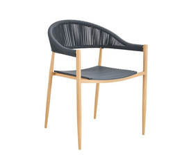 MALTA Πολυθρόνα Στοιβαζόμενη, Μέταλλο Βαφή Φυσικό, PP-UV Γκρι, Rope Wicker Γκρι