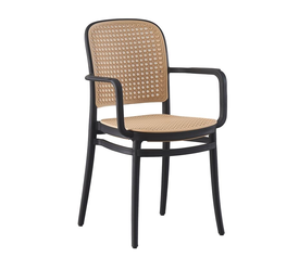 FLORENCE Πολυθρόνα PP Μαύρο, PP Rattan Μπεζ, Στοιβαζόμενη