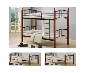 BUTTON Κρεβάτι Κουκέτα Μέταλλο Βαφή Μαύρο, Ξύλο Καρυδί