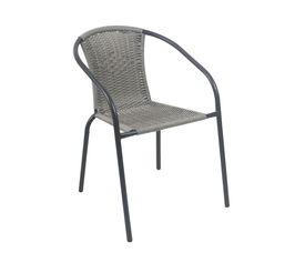 BALENO-W Πολυθρόνα Στοιβαζόμενη, Μέταλλο Βαφή Μαύρο, Wicker Mixed Grey