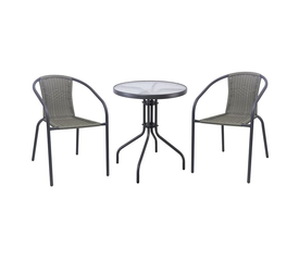 BALENO-W Set Κήπου - Βεράντας: Τραπέζι + 2 Πολυθρόνες Μέταλλο Ανθρακί, Wicker Mixed Grey