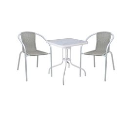 BALENO-W Set Κήπου - Βεράντας: Τραπέζι + 2 Πολυθρόνες Μέταλλο Άσπρο, Wicker Beige