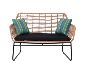 SALSA Καναπές Κήπου 2Θέσιος Μέταλλο Βαφή Μαύρο, Wicker Φυσικό, Μαξιλάρι Μαύρο