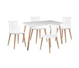 LAVIDA-ART Τραπεζαρία: Τραπέζι 120x80 Οξιά/MDF + 4 Καρέκλες Μέταλλο Βαφή Φυσικό PP Άσπρο
