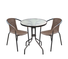BALENO Set Κήπου - Βεράντας: Τραπέζι + 2 Πολυθρόνες Μέταλλο Καφέ - Wicker Brown