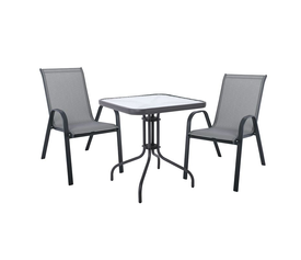RIO Set Κήπου - Βεράντας: Τραπέζι + 2 Πολυθρόνες Μέταλλο Βαφή Ανθρακί, Textilene Γκρι