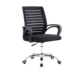 BF2140 Πολυθρόνα Γραφείου Μέταλλο Χρώμιο, Mesh Μαύρο