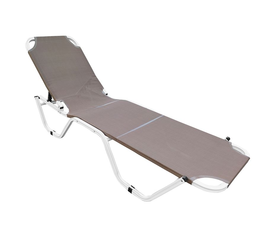 CRETA Ξαπλώστρα Αλουμινίου Άσπρο, Textilene Cappuccino, Στοιβαζόμενη