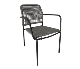 LUIGI Πολυθρόνα Βεράντας-Κήπου Μέταλλο Βαφή Ανθρακί, Rope Wicker Γκρι, Στοιβαζόμενη