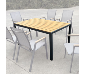 VIRNA Τραπέζι Κήπου-Βεράντας, Μέταλλο Βαφή Ανθρακί, Polywood Φυσικό