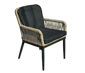 ALLEY Πολυθρόνα Τραπεζαρίας Κήπου ALU Ανθρακί, Rope Φυσικό 6mm, Μαξιλάρια Ανθρακί