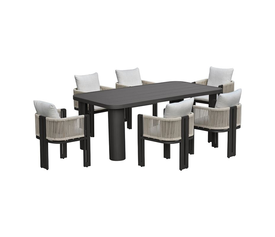 BOSTON Dining Set Τραπεζαρία Κήπου Βεράντας: Τραπέζι + 6 Πολυθρόνες Alu Ανθρακί - Μπεζ