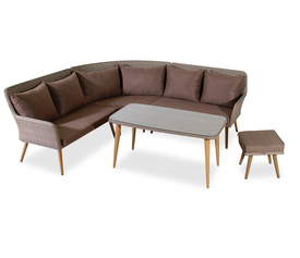 Γωνιακό Καθιστικό Σέτ Rattan 3 Τεμαχίων Με Αλουμίνιο Σκελετό 130x84x92 ΜΟΚΑ