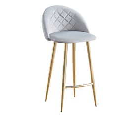 BELLA Σκαμπό BAR με Πλάτη, Βάση Χρώμιο Χρυσό, Ύφασμα Velure Απόχρωση Γκρι