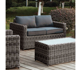 ARIZONA 2Θέσιος Καναπές Κήπου ALU, 4mm Half-Round Wicker Grey Brown, Μαξιλάρια Ανθρακί