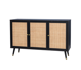 VIENNA ΜΠΟΥΦΕΣ ΜΑΥΡΟ ΜΕ RATTAN 120x39x75.5