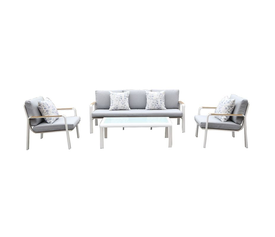 LATINO Set Σαλόνι Κήπου 4τεμ, Αλουμίνιο Άσπρο, Μαξιλάρια Ανοιχτό Γκρι, Γυαλί Άσπρο