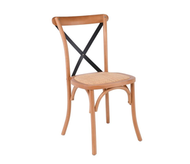 DESTINY Καρέκλα Metal Cross Τραπεζαρίας Οξιά Φυσικό, Κάθισμα Ψάθα, Στοιβαζόμενη