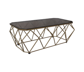 ACTON Τραπεζάκι Σαλονιού Καθιστικού, Μέταλλο Βαφή Χρυσό Γυαλί Tea Colour Tempered