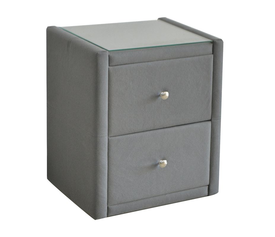 WILTON Κομοδίνο Ύφασμα Γκρι με Προστατευτικό Γυαλί Επιφάνειας