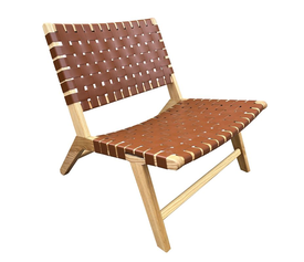 DUNE Lounge Καρέκλα, Ξύλο Απόχρωση Φυσικό, Κάθισμα-Πλάτη Ιμάντες Pu Καφέ