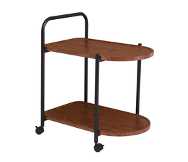 TROLLEY - Βοηθητικό Τραπεζάκι Μέταλλο Βαφή Μαύρο, MDF with PVC Απόχρωση Καρυδί