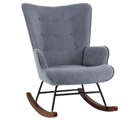 ALMA Rocking Πολυθρόνα Μπερζέρα Καθιστικού, Ύφασμα Velure Γκρι, Βάση Μαύρο-Καρυδί