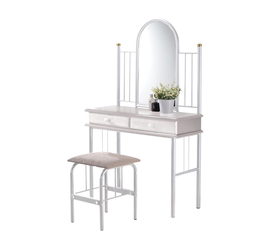 FLORA SET Τουαλέτα με Καθρέπτη + Σκαμπό 2 Συρτάρια, Μέταλλο Βαφή Άσπρο, Ξύλο Άσπρο