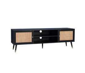 VIENNA TV STAND ΜΑΥΡΟ ΜΕ RATTAN 150x39x49