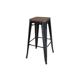 RELIX Wood Σκαμπό Bar-Pro, Στοιβαζόμενο, Μέταλλο Βαφή Μαύρο, Κάθισμα Dark Oak